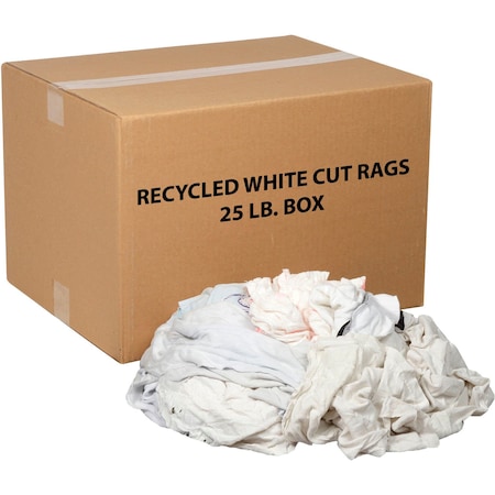 Global Industrial 25 Lb. Box Recycled Cut Rags, White 670222